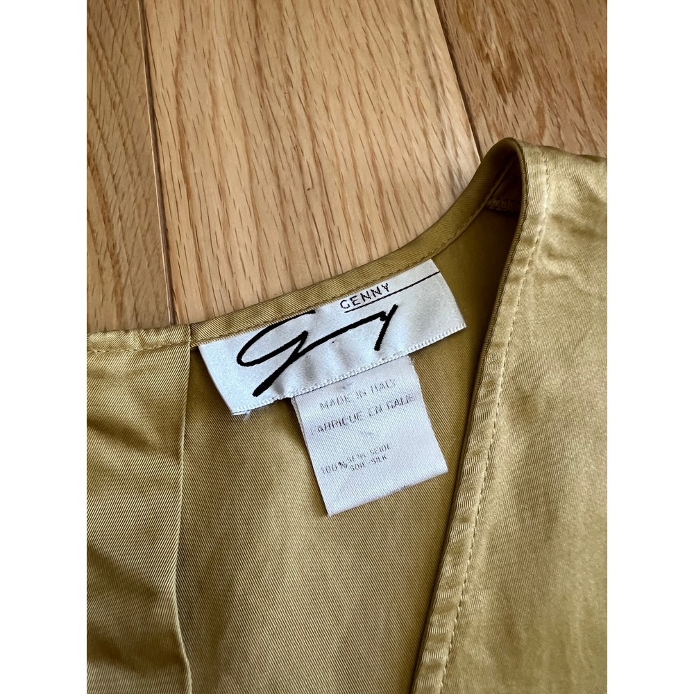 VTG Genny 2 Piece Sleeveless 100% Silk Pant Suit Yellow Made in Italy Size US 4 - Picture 2 of 15